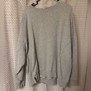 Aerie Oversized Distressed Crewneck Sweatshirt Light Gray